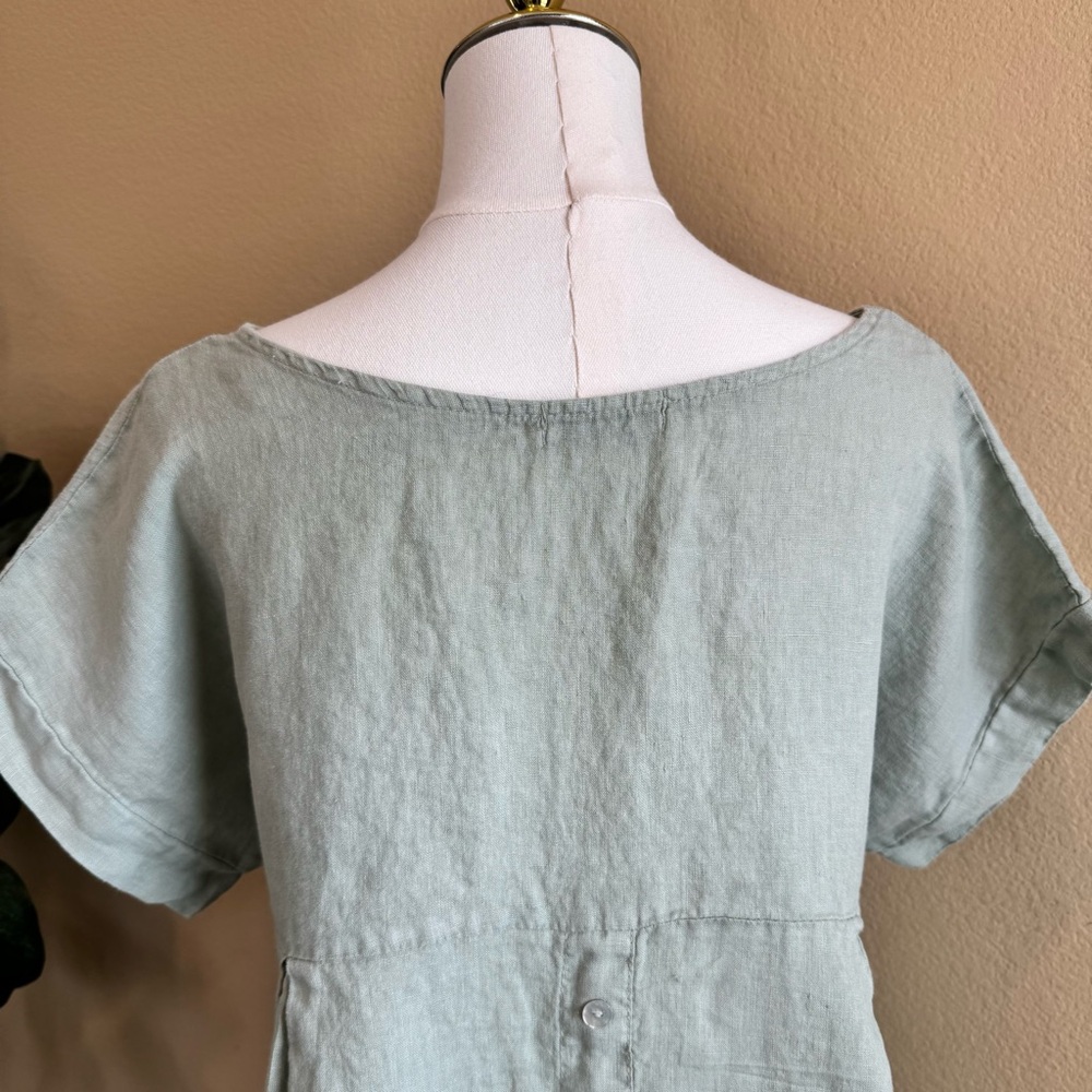 Terzo Millennio Italy 100% Linen Top Womens S Sage Green Short Sleeve Relax Boho - Picture 6 of 13
